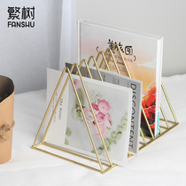 Nordic style simple desktop triangular iron bookshelf student storage rack metal storage book stand book support