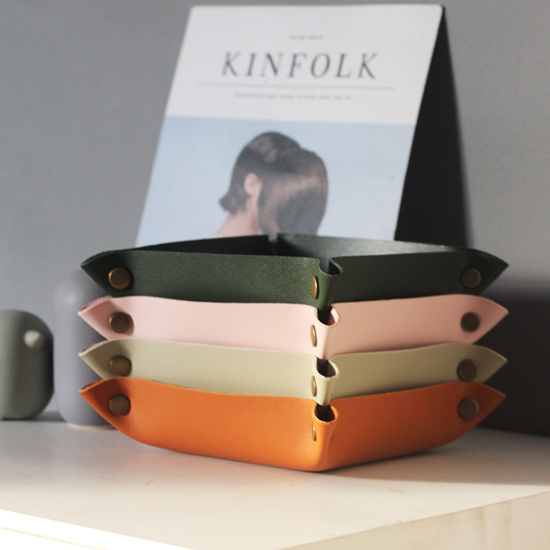 Nordic style net red leather solid color desktop storage box tray key porch ins cosmetics jewelry storage tray