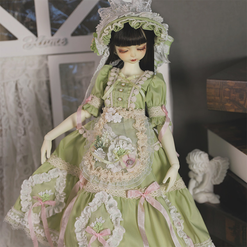 【งานแต่งงานกลางทุ่งเขียว】ชุดเดรสขนาดเม็ดถั่วสำหรับตุ๊กตา Bjd 1/4 ลายหมีและกระต่าย