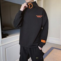 Plus velvet sweatshirt mens autumn and winter tidal brand ins loose hip hop suit with handsome stand collar print jacket