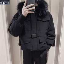 Net Red mens winter down cotton jacket hooded fashion Korean short coat black cotton jacket