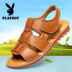 Giày sandal nam đế xuồng 2018 mùa hè mới bằng da giản dị Baotou chống trơn đế dày đi biển giày da nam Sandal