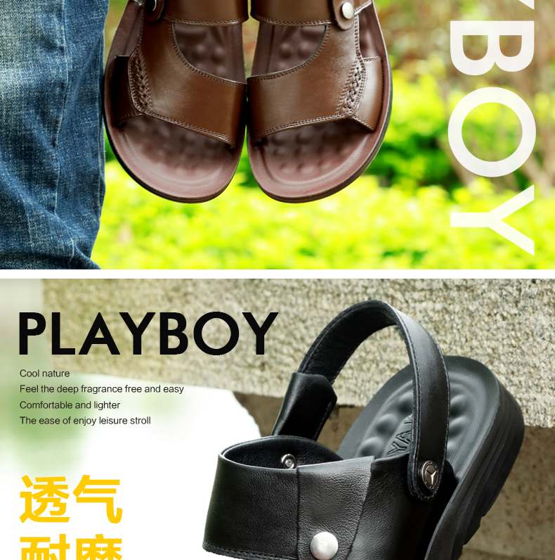 Playboy dép nam da bò 2018 mùa hè mới giày bãi biển bình thường Hàn Quốc phiên bản của non-slip mềm dưới xác thực