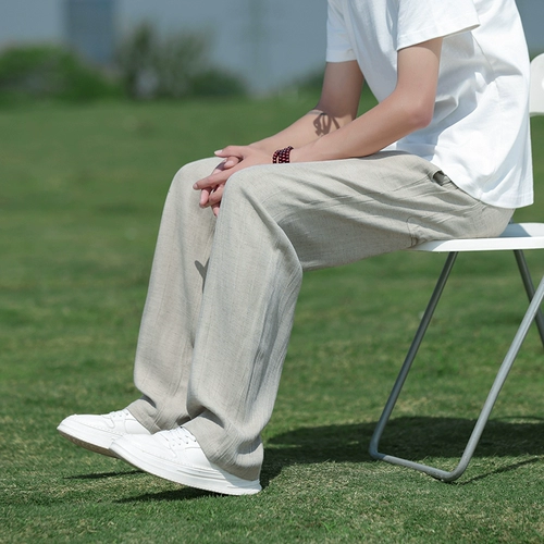 Шелковые летние тонкие штаны, китайский стиль, размер, свободный крой, из хлопка и льна