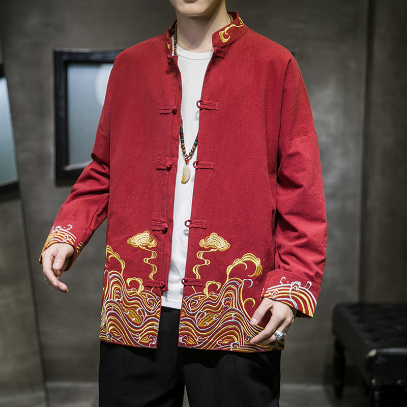 Red Tang Suit Men's Jacket, New Chinese Style Engagement and Wedding Attire, Chinese Style Men's Clothing, Zhongshan Suit, Hanfu Clothing