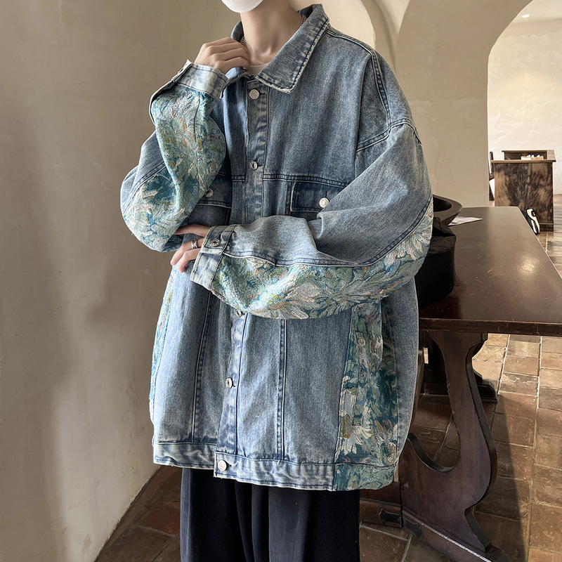 Patchwork Denim Jacket for Men, 2026 New Autumn Trendy Brand Men's Jacket, Autumn and Winter Retro Casual Sports Top