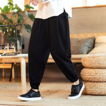spring summer casual trousers men's round toe loose harem pants linen pants chinese style large size strappy wide leg pants