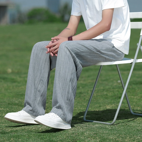 Шелковые летние тонкие штаны, китайский стиль, размер, свободный крой, из хлопка и льна