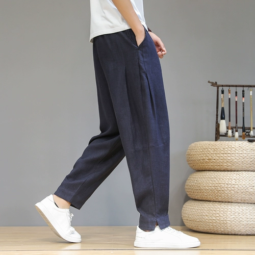 Мужские летние тонкие штаны для отдыха, китайский стиль, из хлопка и льна