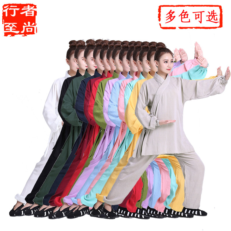 Tai Chi-yu men and women team perform morning practice Tai Chi martial arts perform Linen Spring Fall and Summer Road Customer Meditation Clothing