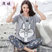 Pajama phụ nữ mùa xuân hè bông quần ngắn tay chất béo thêm mã 200 pound chất béo mm lỏng nửa tay áo phù hợp với mùa hè