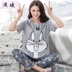 Pajama phụ nữ mùa xuân hè bông quần ngắn tay chất béo thêm mã 200 pound chất béo mm lỏng nửa tay áo phù hợp với mùa hè 