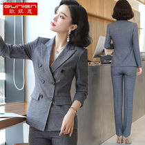 Fashion temperament double-breasted suit suit female 2021 spring and autumn ol work clothes formal college student interview suit