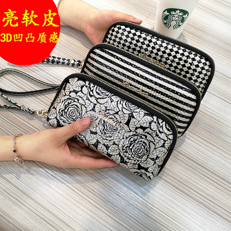 Túi clutch nữ túi nhỏ túi vỏ túi điện thoại di động ví cầm tay tiền xu mini da sáng cảm giác ly hợp công suất lớn - Túi xách nữ