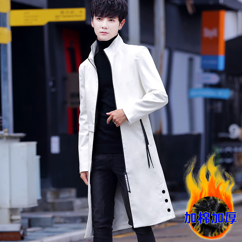 Mùa thu và mùa đông da dài windcoat áo phiên bản Hàn Quốc xu hướng nam giới trên đầu gối sinh viên lớp áo choàng đẹp trai của nam giới