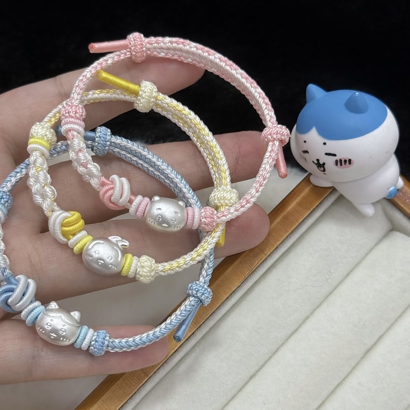 Pure Silver 999 Chiikawa Small Fortune Beads Usagi Pure Silver Bracelet Gift for Girlfriend Holiday Gift