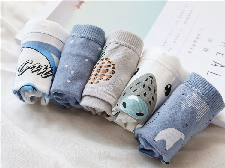 5 phim hoạt hình quần gấu bắc cực của phụ nữ cotton giữa tăng phụ nữ cotton tam giác quần đáy cô gái cotton thoáng khí - Vòng eo thấp