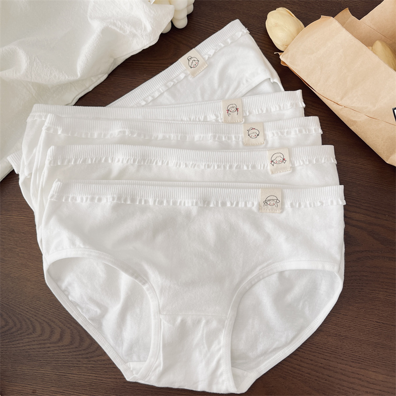 5 Pairs of Pure White Cotton Mid-Waist Large Size All-White Simple Hip-Hugging Cute Girl Student Triangle Briefs