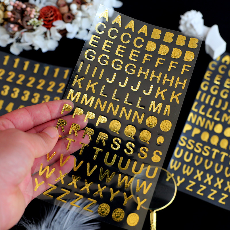 Na Cottage Handbill Bronzed stickers Digital sticker English Alphabet Hand Ledger Permed Silver Comic Book Diary Decoration Small Patch Painting