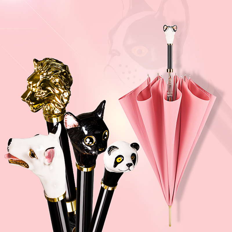 Animal Head Umbrella with Long Handle, Trendy Brand for Women, Sun Protection, Creative and Fresh Folding Umbrella for Both Sunny and Rainy Days