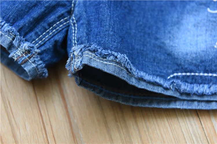 Cô gái 'edging thêu jeans 2018 mùa hè mới bé thời trang quần nóng quần Hàn Quốc phiên bản của hoang dã đa năng quần short