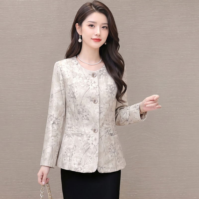 Chanel-Style Printed Short Jacket for Women 2026 Spring and Autumn New Plus-Size Mom Fashion Round-Neck Simple Slimming Elegant Top