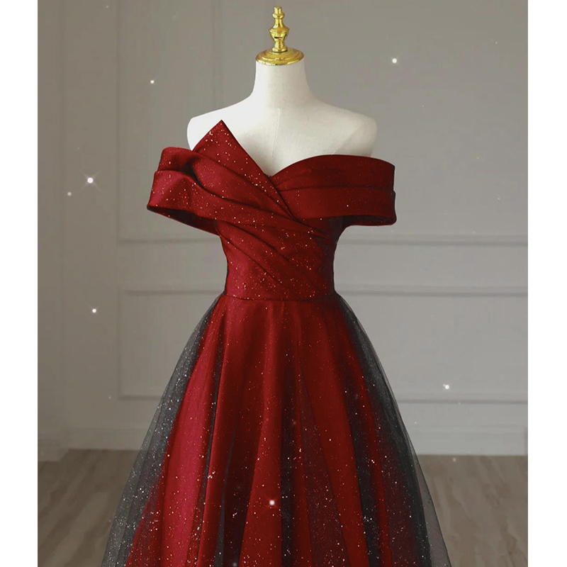 Evening dress, red wedding shoes, wedding dress, suitable for teen, open shoulders, french style Evening dress, red wedding shoes, wedding dress, suitable for teen, open shoulders, french style