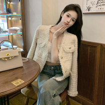 Hair side small fragrant wind short coat woman 2024 spring new French style name Yuanyuan temperament small sub-display slim long sleeve blouse