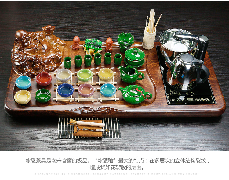 ZongTang tea set suit household pottery and porcelain of a complete set of automatic solid wood tea tray tea contracted kung fu tea tea sea