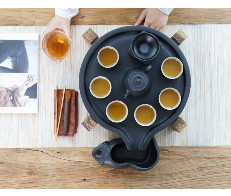 Fit ZongTang tea tray household contracted ceramic dry set round kunfu tea set tea sea solid wood tea saucer dish