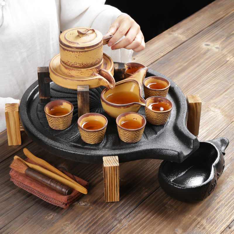 ZongTang household violet arenaceous kung fu tea set automatically suit set your up black pottery glass ceramic stone mill do small mercifully tea tray