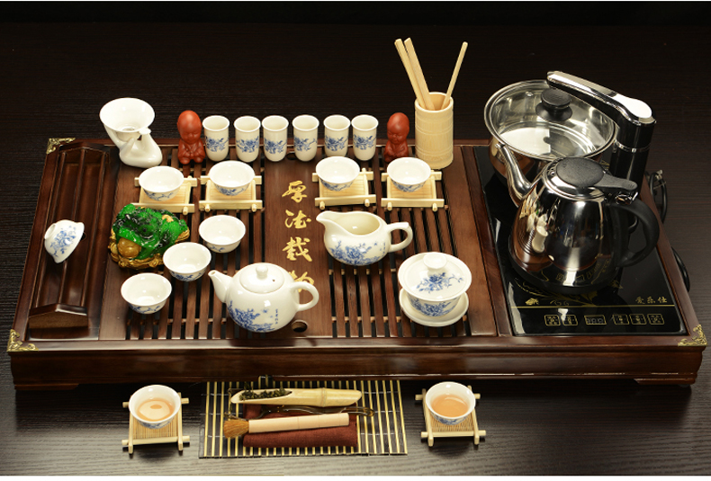 ZongTang tea set suit household pottery and porcelain of a complete set of automatic solid wood tea tray tea contracted kung fu tea tea sea