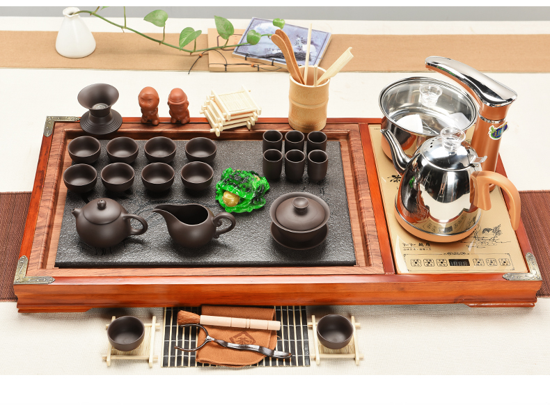 ZongTang tea tea set suit household violet arenaceous kung fu tea set in one of a complete set of induction cooker solid wood tea tray