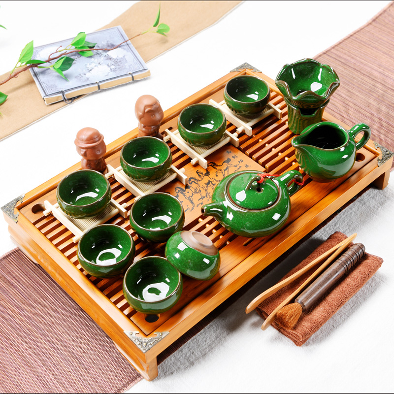 ZongTang tea set suit household purple sand tea set ceramic kung fu tea set a complete set of solid wood tea tray tea tea taking