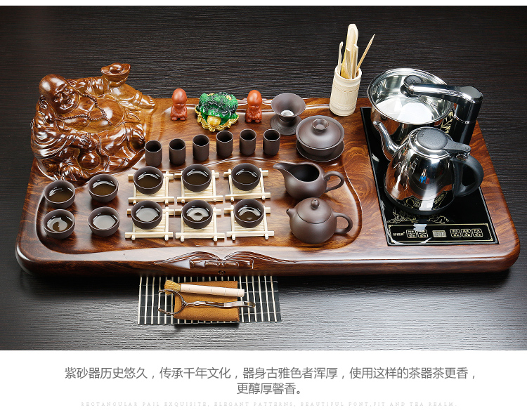 ZongTang tea set suit household pottery and porcelain of a complete set of automatic solid wood tea tray tea contracted kung fu tea tea sea