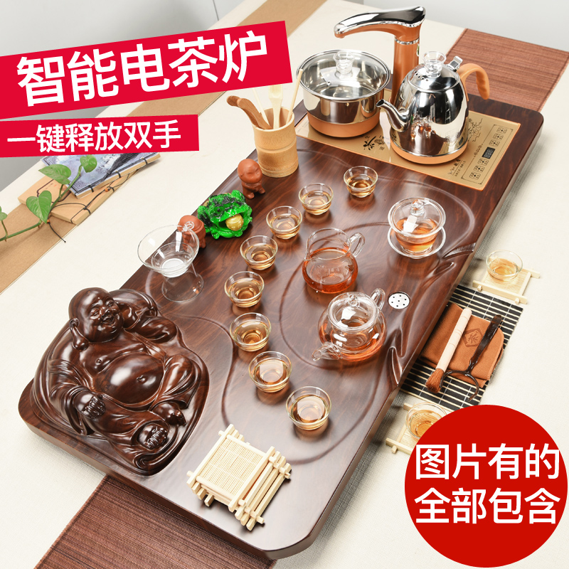 ZongTang tea set household automatic four unity of a complete set of induction cooker kung fu tea tray was solid wood, purple sand tea taking