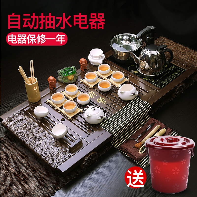 ZongTang violet arenaceous kung fu tea set home ice crack of a complete set of tea set four unity electric magnetic furnace solid wood tea tray