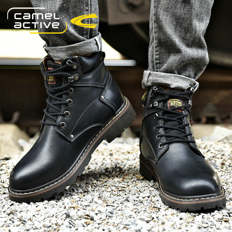 German camel dynamic cotton shoes men's winter warm plus velvet snow boots leather Martin boots men's high-top leather shoes men