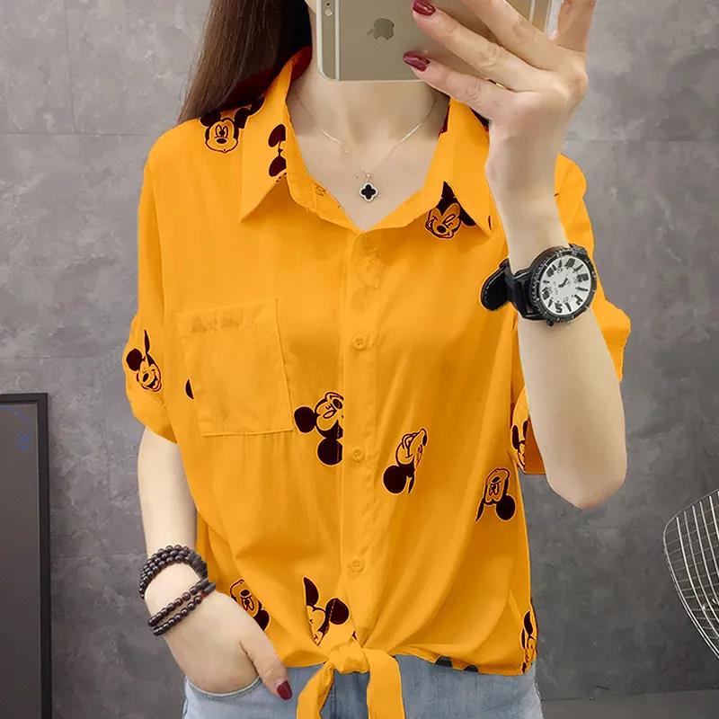Short-Sleeved Loose T-Shirt 2026 New Style Bow Mickey Top Chic Middle-Aged Mom Shirt Women's Summer Thin Style