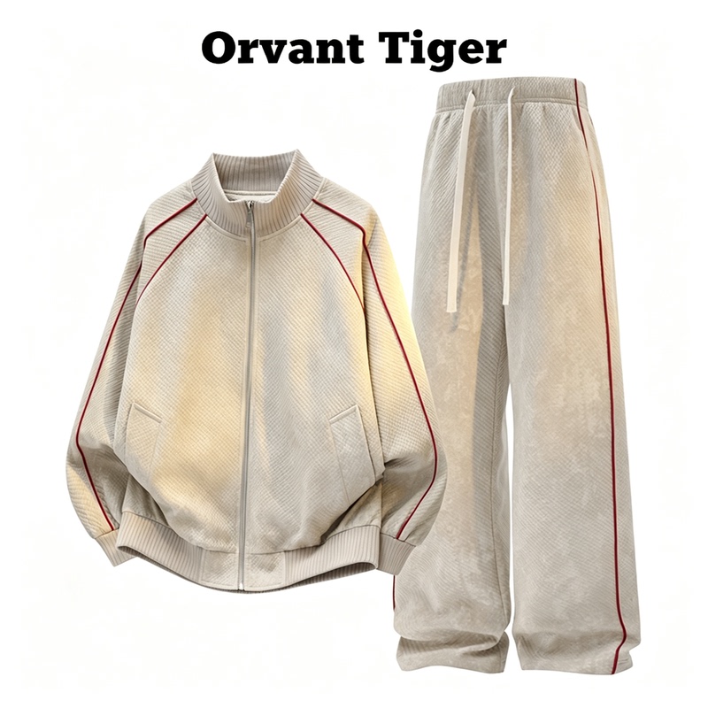 New Orvant Tiger Retro Sports Texture Wide-Leg Sweatpants Casual Style Japanese Lazy Style Two-Piece Set