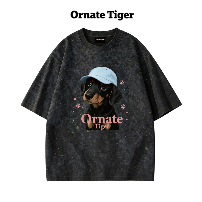New Ornate Tiger American Retro Print Short-Sleeve T-Shirt Dachshund Korean Style T-Shirt Plus Size Casual Top