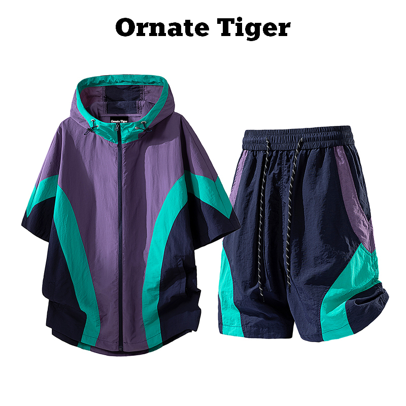 New Ornate Tiger American Casual Quick-Drying Suit Summer Color-Blocked Short-Sleeved Shorts Slimming and Flesh-Covering Sportswear New Ornate Tiger American Casual Quick-Drying Suit Summer Color-Blocked Short-Sleeved Shorts Slimming and Flesh-Covering Sportswear