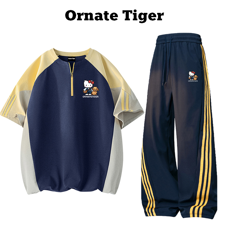 New Ornate Tiger Korean-Style Color-Blocking Slim-Fit Casual Sports Two-Piece Set, Lazy Hip-Covering Kitty Outfit New Ornate Tiger Korean-Style Color-Blocking Slim-Fit Casual Sports Two-Piece Set, Lazy Hip-Covering Kitty Outfit