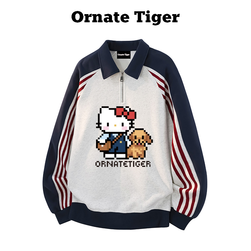 New Ornate Tiger Korean-Style Pixel Kitty Gray Long-Sleeved Sweatshirt for Women, Autumn and Winter Loose Sports Top New Ornate Tiger Korean-Style Pixel Kitty Gray Long-Sleeved Sweatshirt for Women, Autumn and Winter Loose Sports Top