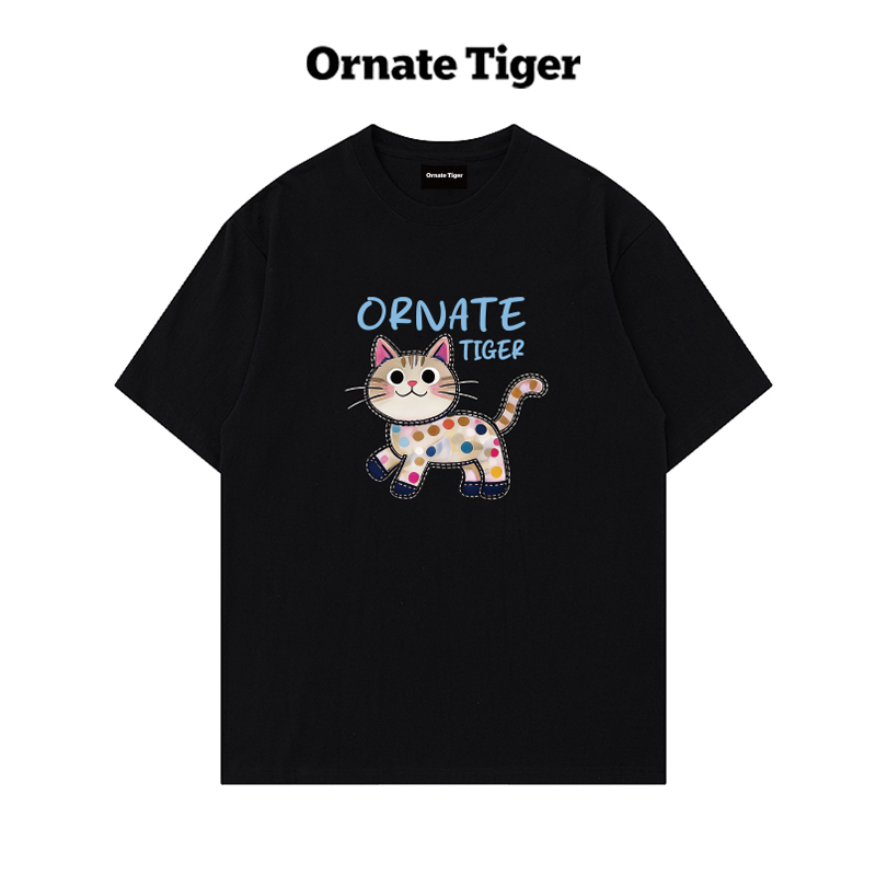 New Summer Ornate Tiger Polka Dot Cat Short-Sleeve T-Shirt, Korean Style, Versatile, Slimming, Couple Outfit ins