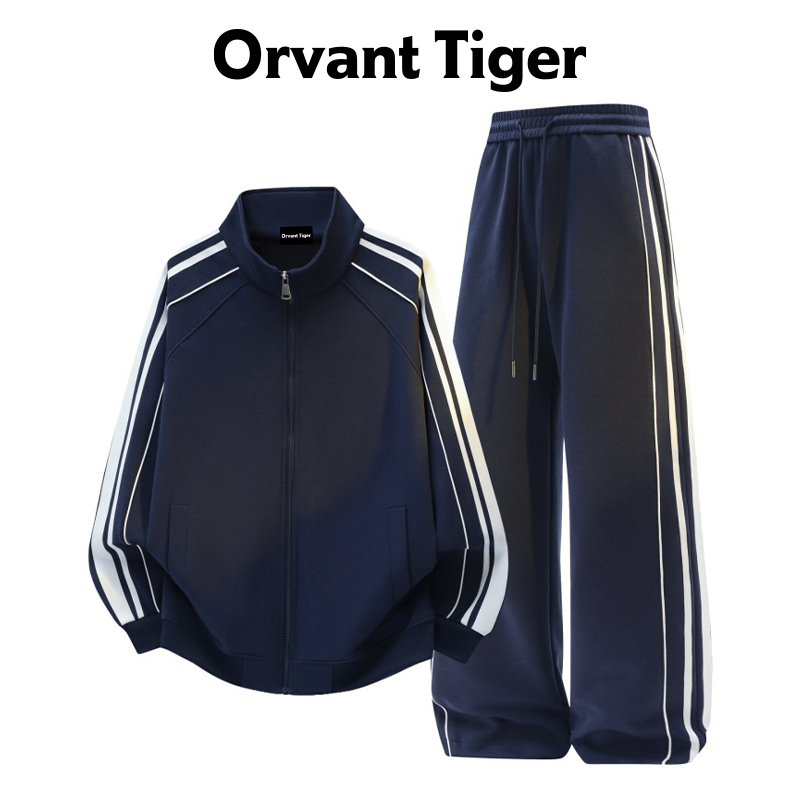New Orvant Tiger Casual Style Striped Sports Two-Piece Set for Women with Stand Collar and Zipper Design, Autumn Suit New Orvant Tiger Casual Style Striped Sports Two-Piece Set for Women with Stand Collar and Zipper Design, Autumn Suit