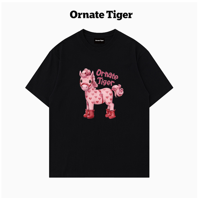 New Ornate Tiger Trendy Brand Unisex Couple Style Hand-Painted Pony Loose Cotton Short-Sleeve T-Shirt for Summer