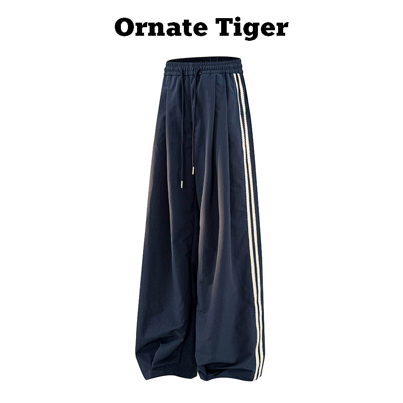 New Ornate Tiger Drapey Navy Blue Design Wide-Leg Pants High-Waisted Slimming Sports Trousers for Autumn