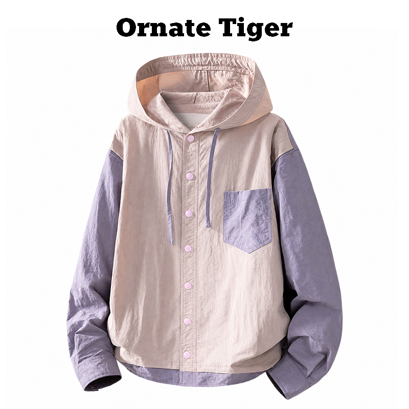 New Ornate Tiger Gentle Color-Blocking Hooded Jacket Shirt with Loose Casual Thin Hooded Coat