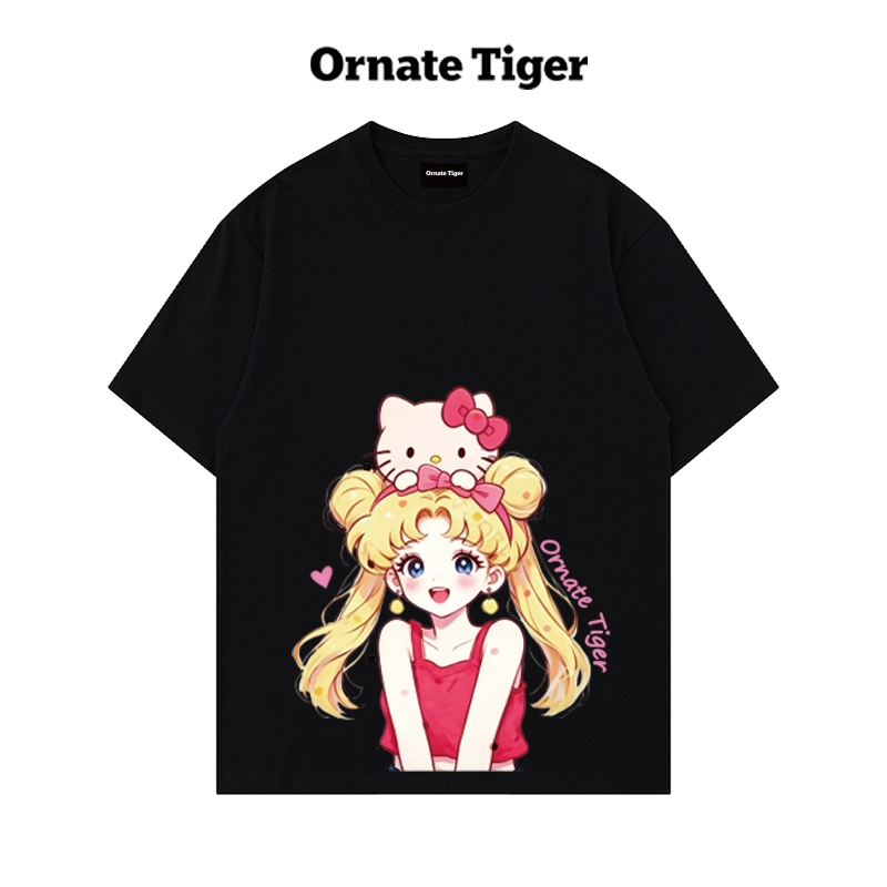 New Ornate Tiger Black Pure Cotton Loose T-Shirt for Women, Energetic and Beautiful Girl Kitty Print Versatile Top New Ornate Tiger Black Pure Cotton Loose T-Shirt for Women, Energetic and Beautiful Girl Kitty Print Versatile Top